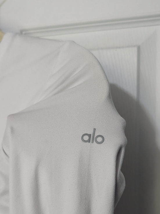 ALO Yoga Tops - ALO Yoga White Long Sleeve Top with Grey Logo